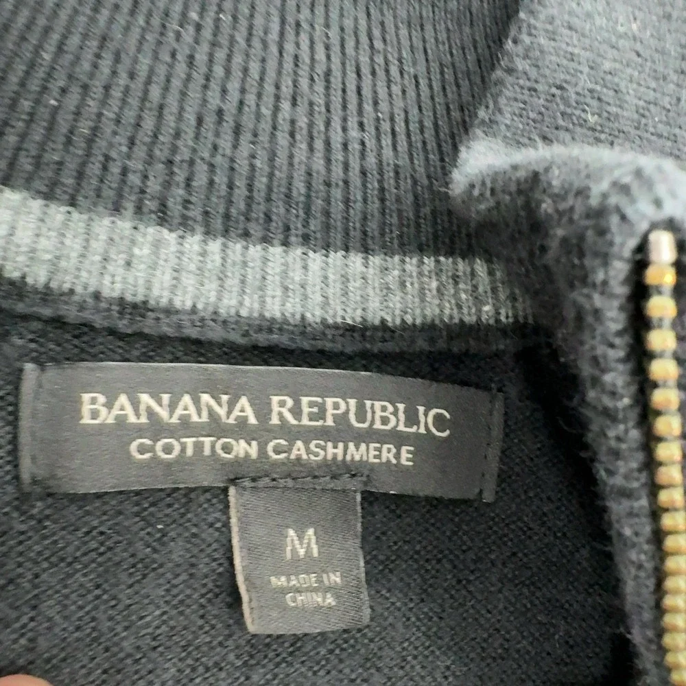 Banana Republic Sweater Mens M Black Cotton Cashmere Quarter Zip Classic